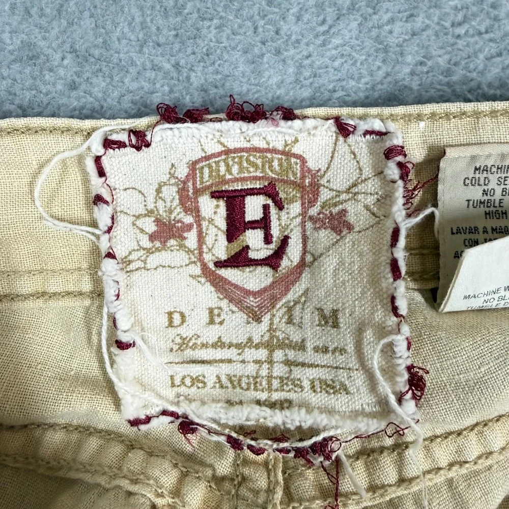 Division E Mens 29x34 Tan Beige 100% Linen Straight Leg Embroidered Pants USA
